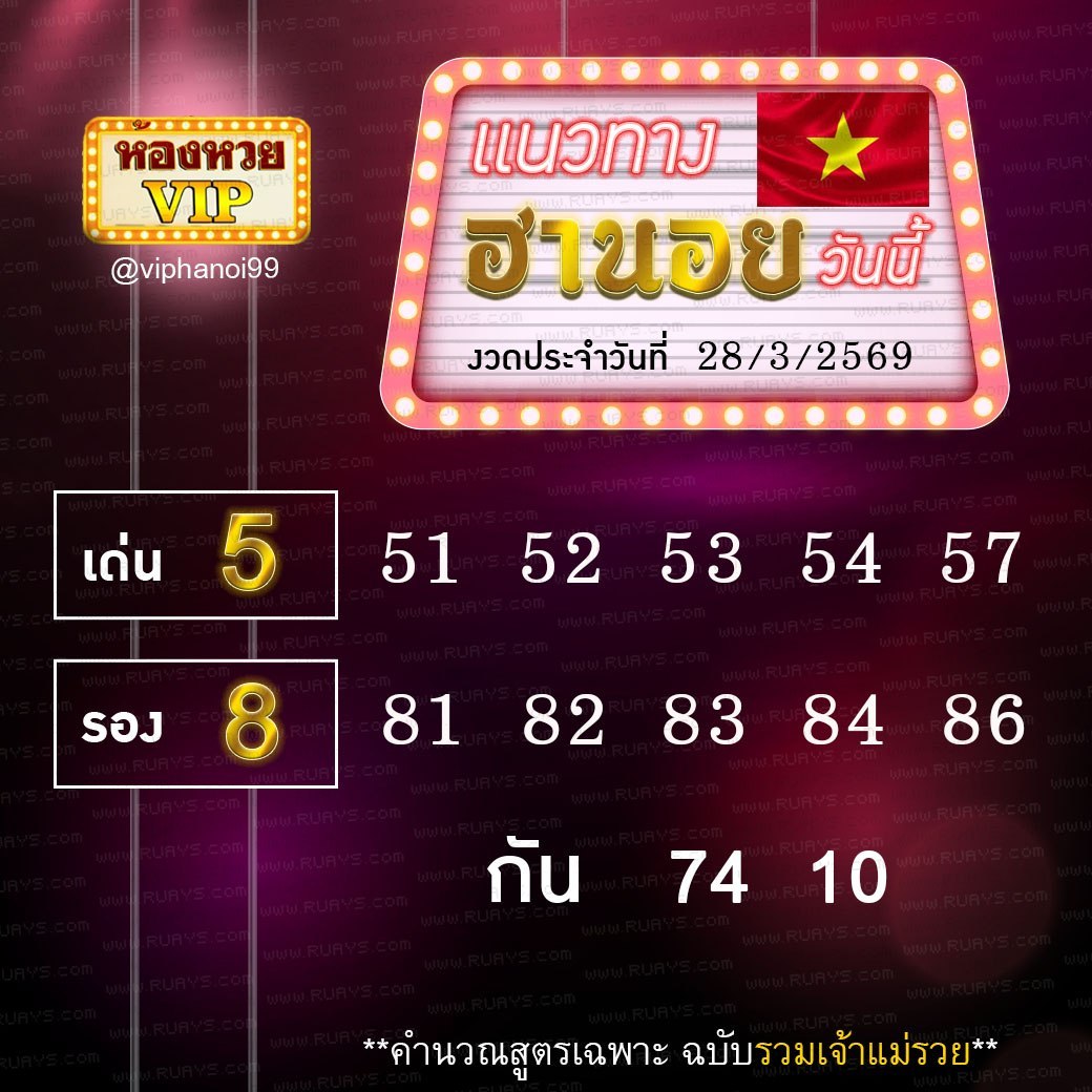 สูตรหวยฮานอยห้องหวย 28-3-69